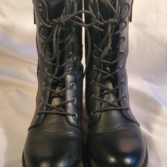 Women's  Black Military Mid Calf Combat boots - Picture 2 of 9